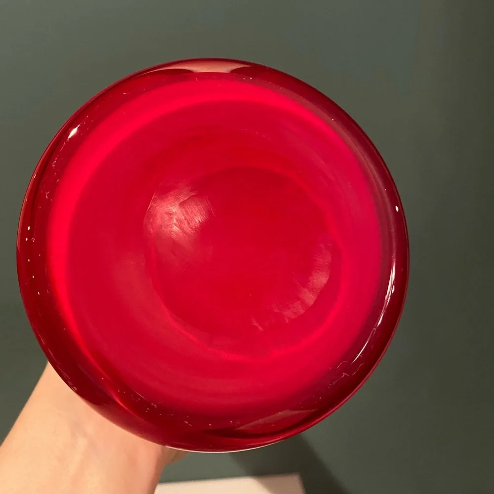 Pier 1 Red and white 15” tall Art Deco glass Vase